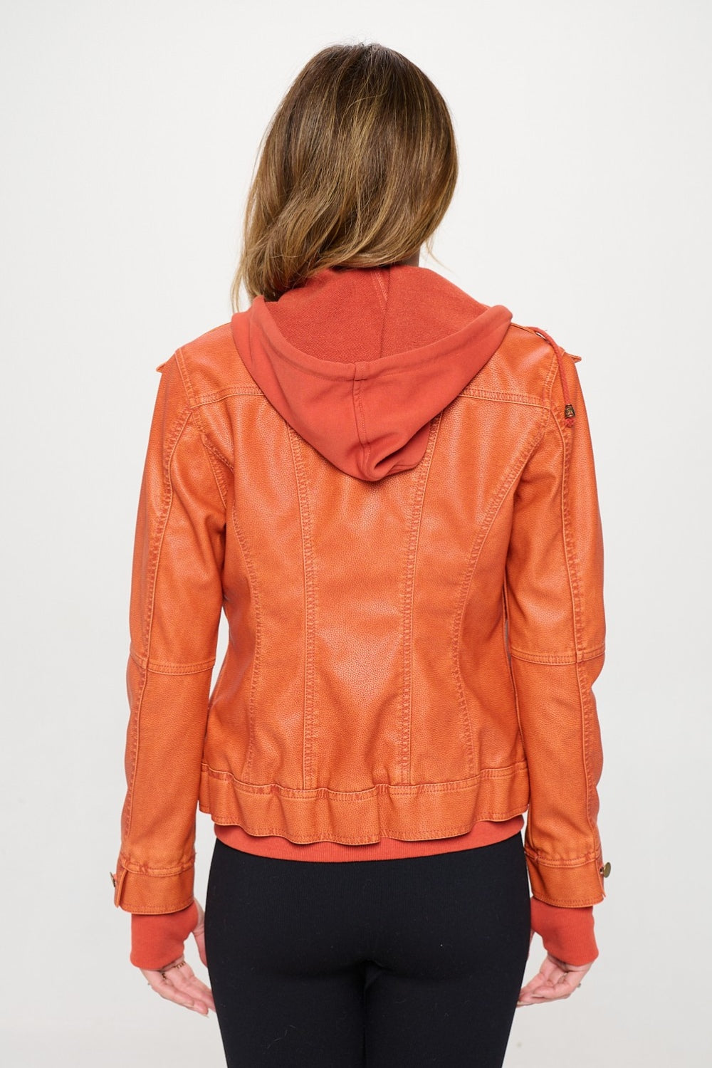 Faux Leather Hooded Jacket (Eco-Friendly)